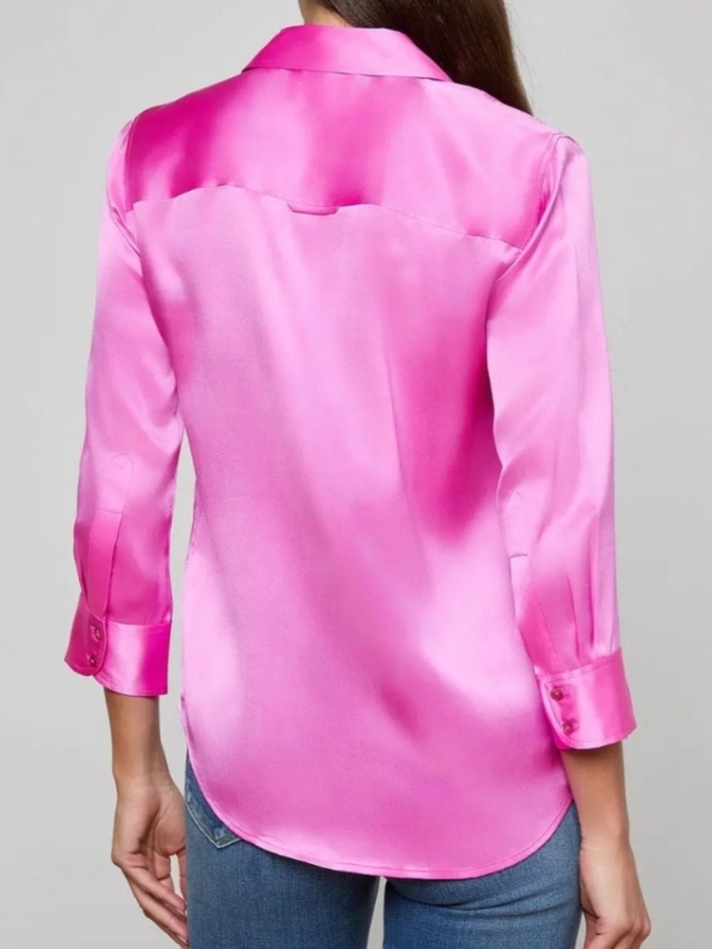 🆕 L'AGENCE | Dani Silk Button-Down Shirt in electric pink - Picture 3 of 11